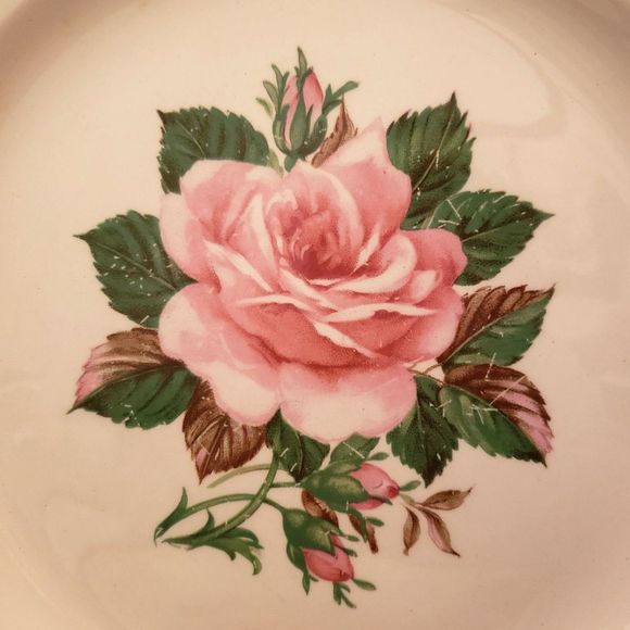 American Rose Dinner Bread Plates Paden City Pink Roses Gold Vintage 7 Piece Lot - Picture 6 of 10